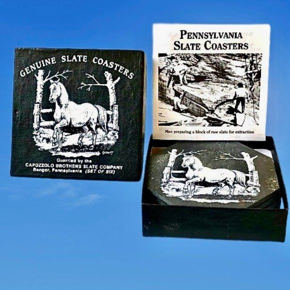 Horse Genuine Slate Coasters Capozzolo Brothers Co Pennsylvania Set of 5 New - Picture 6 of 6